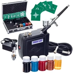 KOMPLET ZA MODELIRANJE MINI AIRBRUSH KOMPRESOR BARVE ŠABLONE ETUI