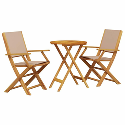 3-dijelni bistro set od tkanine i masivnog drva smeđesivi