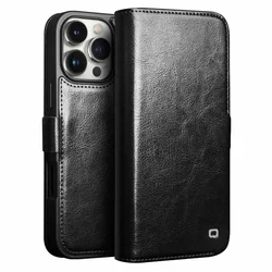 Ovitek s preklopom za iPhone 16 Pro Max, usnjena denarnica , črna