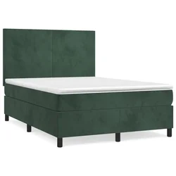 Vidaxl Box spring postelja z vzmetnico temno zelena 140x200 cm žamet