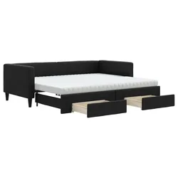 Vidaxl Izvlečna dnevna postelja s predali črna 90x190 cm blago