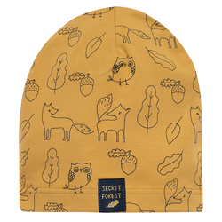 Pinokio Berretto Beanie Bimbo Con Orecchie - Cotone Morbido, Colore Beige, Toppa Le Tigre - Cappello Elasticizzato Per Neonati E Bambini, Made In Poland