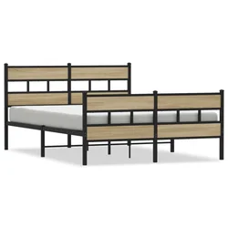 Vidaxl Kovinski posteljni okvir brez vzmetnice sonoma hrast 140x200 cm