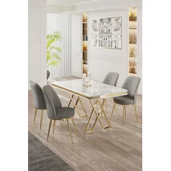 Hanah Home Set Trpezarijski sto i 4 stolice, Sivo-beli