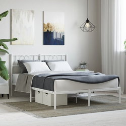 Vidaxl Kovinski posteljni okvir z vzglavjem bel 160x200 cm