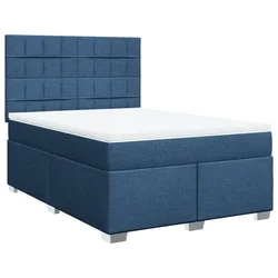 Vidaxl Box spring postelja z vzmetnico modra 140x190 cm blago