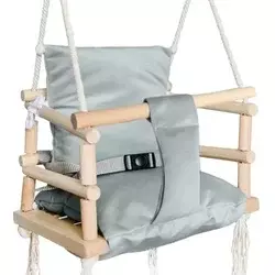 Kruzzel Dječja Ljuljačka za Bebe i Djecu – Drvena Indoor Swing Sjedalica s Jastukom, Siva