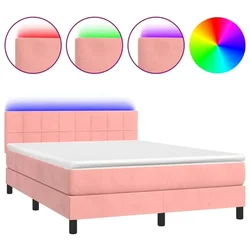 Vidaxl Box spring postelja z vzmetnico LED roza 140x190 cm žamet