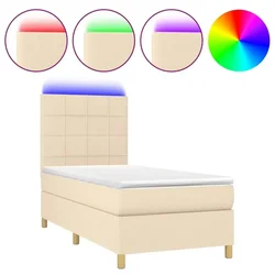 Vidaxl Box spring postelja z vzmetnico LED krem 80x200 cm blago