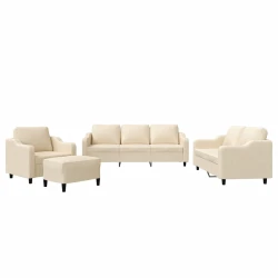 4-dijelni set sofa s jastucima krem od tkanine