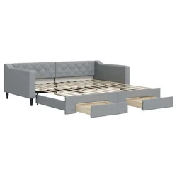 Vidaxl Izvlečna dnevna postelja s predali svetlo siva 100x200 cm blago
