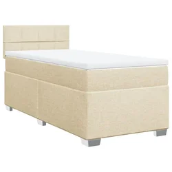 Vidaxl Box spring postelja z vzmetnico krem 90x200 cm blago