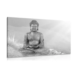 Slika kip Bude v meditativnem položaju v črnobeli izvedbi - 150x100