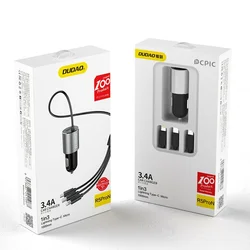 Dudao auto punjač 3,4 A sa ugrađenim 3u1 USB kabelom