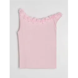 Sinsay - Pamučna bluza sa tilskom aplikacijom - pastelno roze