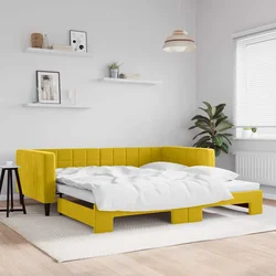 Vidaxl Izvlečna dnevna postelja rumena 100x200 cm žamet