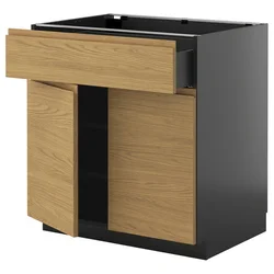 METOD / KNIVSHULT Podni element s fiokom/2 vrata, Crnosiva/Voxtorp im. hrastovine, 80x60 cm