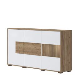 JELA Komoda STELA-K3S - kolekcija Stela - Tobacco hrast/Kristalno Bela HG Lak - 180x97x41 cm
