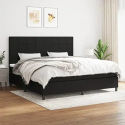 Greatstore Box spring postelja z vzmetnico črn 200x200 cm blago