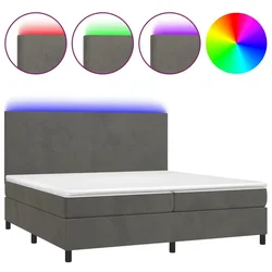 Vidaxl Box spring postelja z vzmetnico LED temno siva 200x200 cm žamet