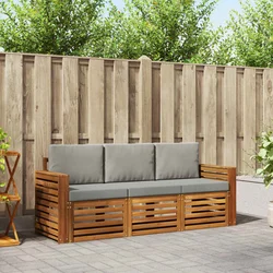 Setovi sofa 3 pcs Prirodna i svijetlo siva Čvrsto drvo akacije