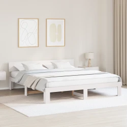 vidaXL Postelja z vzglavjem Bela 180x200 cm Trden borov les