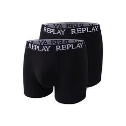 REPLAY Muške crne bokserice s crnom gumom, paket 2 kom