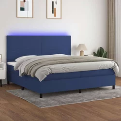 Vidaxl Box spring postelja z vzmetnico LED modra 200x200 cm blago