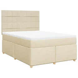 Vidaxl Box spring postelja z vzmetnico krem 160x200 cm blago