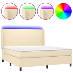 Vidaxl Box spring postelja z vzmetnico LED krem 180x200 cm blago