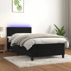 Box spring postelja z vzmetnico LED črna 80x200 cm žamet