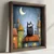 WallXpert uramljena MDF slika DOS012-33, čupava crna mačka na krovu pod polumesecom, 34 x 34 cm