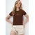 Trend Alacati Stili Ženska bluza kratkih rukava Alc-X13672, Okrugli izrez, Smeđa