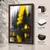 WallXpert uramljena MDF slika 3752KACT-016, osoba u žutom u čamcu ispred žutog drveta i kuće na jezeru, 37 x 52 cm