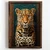 WallXpert uramljena MDF slika NAL077-70, leopard ispred tirkiznog orijentalnog ćilima, 50 x 70 cm