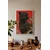 WallXpert uramljena slika 115265, crni panter sa lišćem na crvenoj pozadini, 50 x 70 cm, beli ram