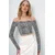 Trend Alacati Stili Ženska bluza dugih rukava Alc-X13456, Brod izrez, Crno-bela
