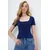 Trend Alacati Stili Ženska bluza kratkih rukava Alc-X13903, Brod izrez, Teget