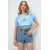 Trend Alacati Stili Ženska bluza kratkih rukava Alc-X13769, Brod izrez, Svetloplava