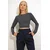 Trend Alacati Stili Ženska bluza dugih rukava ALC-X12643, Okrugli izrez, Crno-bela