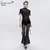 Ženske hlače DEVIL FASHION - Gothic Drawstring Mesh Splice Flared - EPT012