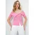 Trend Alacati Stili Ženska bluza kratkih rukava Alc-X13664, Brod izrez, Roze