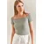 Bianco Lucci Ženska bluza kratkih rukava 40871010, Brod izrez, Svetlozelena
