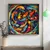 WallXpert uramljena MDF slika DOS003-50, šarene ribe u krugu na tamnoj pozadini, 50 x 50 cm