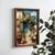WallXpert uramljena MDF slika NAL102-70, plava vrata i stepenice okruženi cvećem i bundevama, 50 x 70 cm