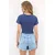 Trend Alacati Stili Ženska bluza kratkih rukaa Alc-X11782, Okrugli izrez, Plava