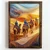 WallXpert uramljena MDF slika NAL098-46, karavan kamila kroz pustinju u apstraktnim talasima boja, 35,5 x 47 cm