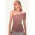 Trend Alacati Stili Ženska bluza bez rukava Alc-X13468, Brod izrez, Smeđa