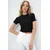 Trend Alacati Stili Ženska bluza kratkih rukava Alc-X13730, Okrugli izrez, Crna