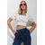 Trend Alacati Stili Ženska bluza kratkih rukava ALC-X11651, Brod izrez, Bela